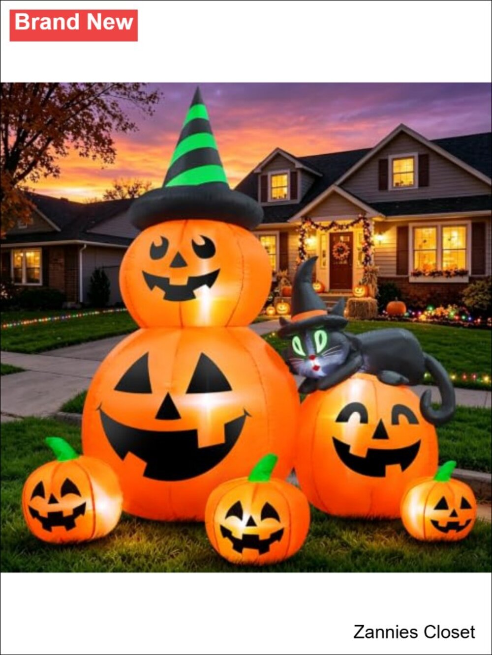 👻 6 FT Halloween Inflatable Pumpkins Witch Black Cat Blow Up Yard Decor LED